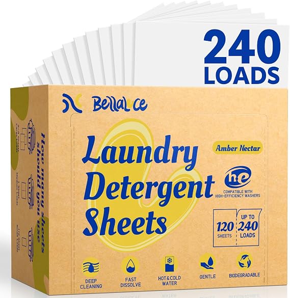 BellaLuce Laundry Detergent Sheets, 240 Loads, Amber Nectar Scent