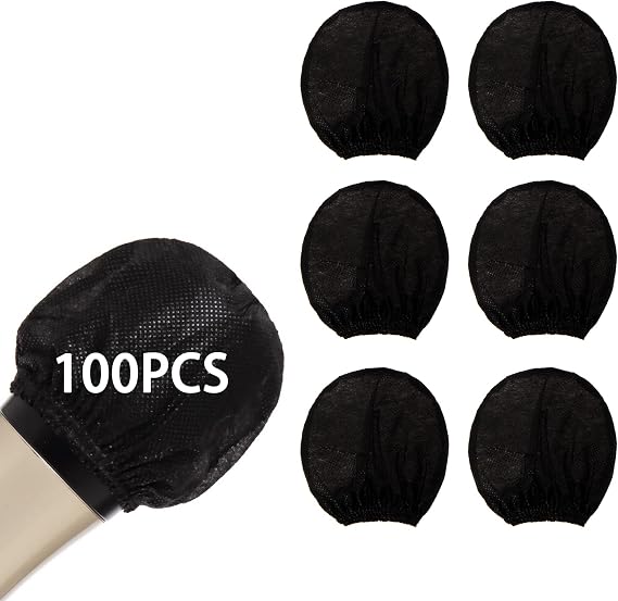 Microphone Cover Pop Filter 100 PCS, Disposable Mic Cover with Individual Packing, Microphone Protector Suit for Most Handheld Microphones, Non-woven, Black