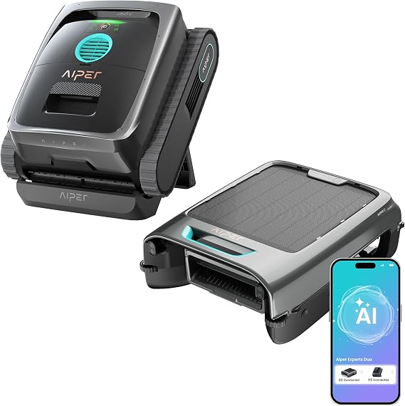 AIPER Experts Duo: Cordless Pool Cleaner Robot & Solar Pool Skimmer, Gray | Scuba V3 & EcoSurfer S2, 360 Top-to-Bottom Clean, 7 Day Hands-Free Care, 10x Faster Pool Clean with AI Patrol, Auto-Parking