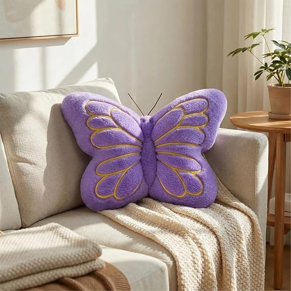 Butterfly Throw Pillow,Cute Plush Butterfly Shaped Decorative Animal Pillow for Bedroom Living Room Sofa Couch,16 x 12 inch Soft Stuffed Hugging Pillows Cushion (Purple)