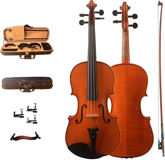 MV7000 Strad model 4/4 Full size violin.Handcrafted.Transparent Oil varnish Golden yellow color.For Advanced and Professional Players.with Oblong case, shoulder Rest, Bow. Warm rich tone