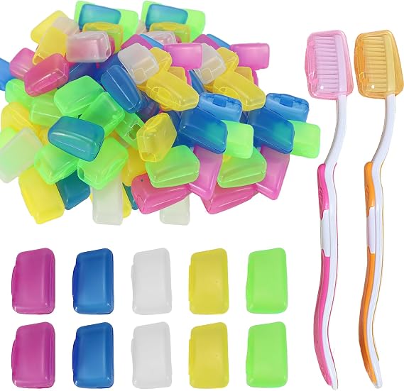 100 Packs Toothbrush Covers Cap, Portable Travel Toothbrush Head Cover, Manual & Electric Protector Clip Case for Bathroom Camping Home Business Hotel Outdoor