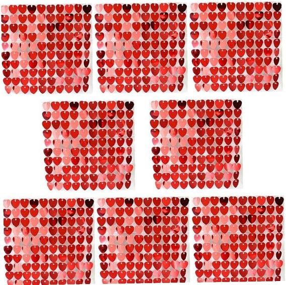 Heart Shaped Shimmer Sequin Wall Panel with Clear Grid Panel Sequin Backdrop Wedding Valentine Party Photo Booth Decoration