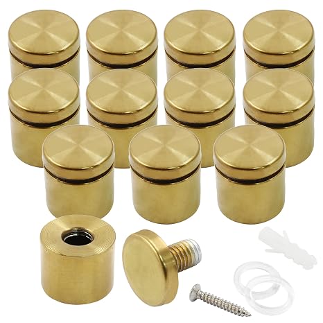 1" x 1" Sign Standoff Screws 12 Pcs Wall Standoff Mounts, Acrylic Standoff Screws Glass Standoff Acrylic Wall Mount Hardware Kit for Glass Acrylic Signs Boards, Gold