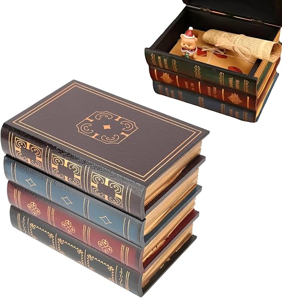 HERCHR Decorative Book Boxes with Hidden Storage, Wooden Vintage Book Box Faux Book Boxes Decorative Vintage Book Shaped Trinket Storage Box for Table Centerpiece, Bookshelf, Library Decor