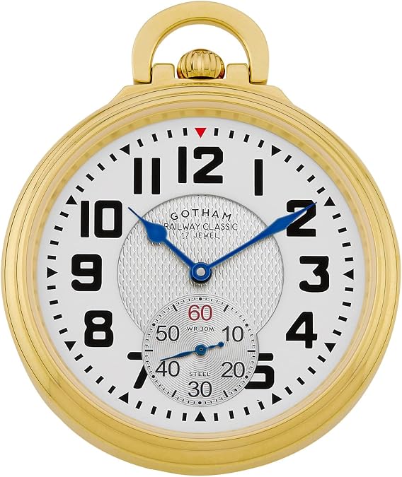 Gotham Men's Gold Plated Stainless Steel Mechanical Hand Wind Railway Classic Nostalgia Series Pocket Watch # GWC14115G