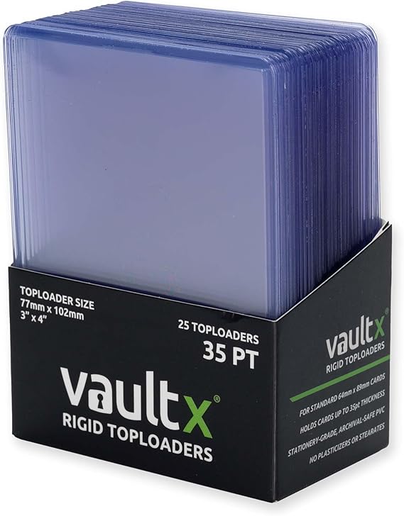 Vault X 35pt Toploaders (25 Pack) 3" x 4" Rigid Card Holders for TCG | Protects & displays cards, 35pt rigid. Seamless, crystal-clear 3" x 4" toploaders. 25-pack for sports cards & collectors.