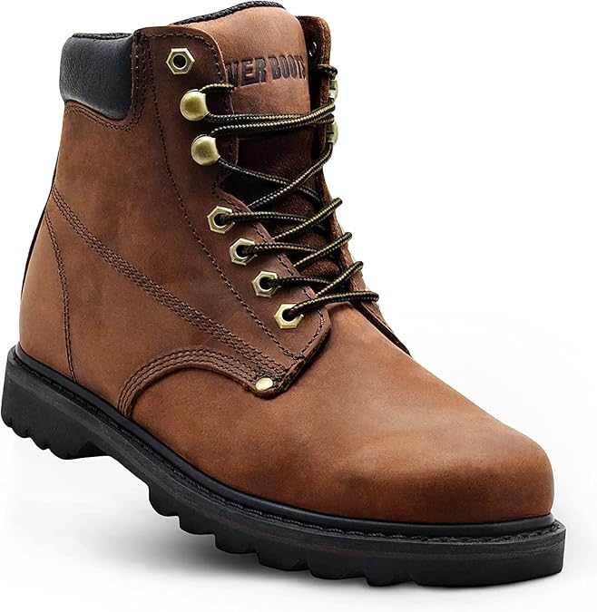 Work Boots for Men Soft Toe 6inch Leather Boots for Construction Rubber Sole Working botas de trabajo para hombre, Tank Workboots