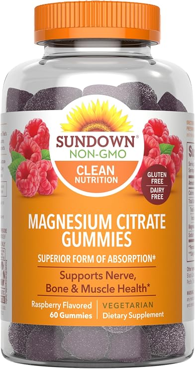 Sundown Magnesium Citrate Gummies, Raspberry Flavored, 60 Count
