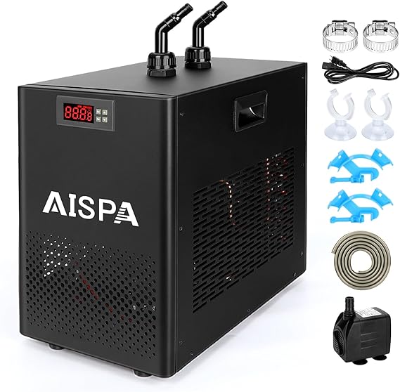 Aquarium Chiller 1/10 HP, 42GAL Fish Tank Water Chiller | Quiet Compressor Refrigeration, Titanium Evaporator, Precise Temp Control