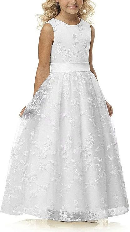 A line Wedding Pageant Lace Flower Girl Dress with Belt