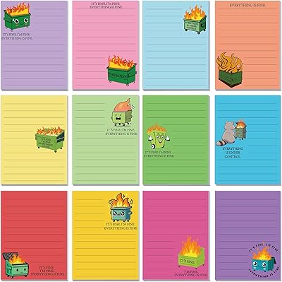 12 Pcs Funny Sticky Notes for Work 4x3 Inches Sarcastic Self Adhesive Notepads Novelty Memo Note Pads for Office Coworker Gifts Employee Appreciation Supplies Dumpster Fire,Bright Color