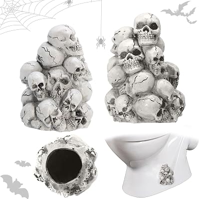 2 PCS Toilet Bolt Caps Decorative, Ceramic Skull Toilet Bolt Screw Covers Bathroom Decor Fun Skull Themed Gadgets Replacement Parts for Halloween Skulls