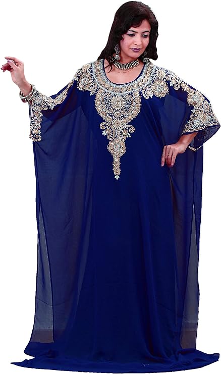 OKM Women's Dubai Style Kaftan Caftan Farasha Maxi Dress DN13 - Navyblue