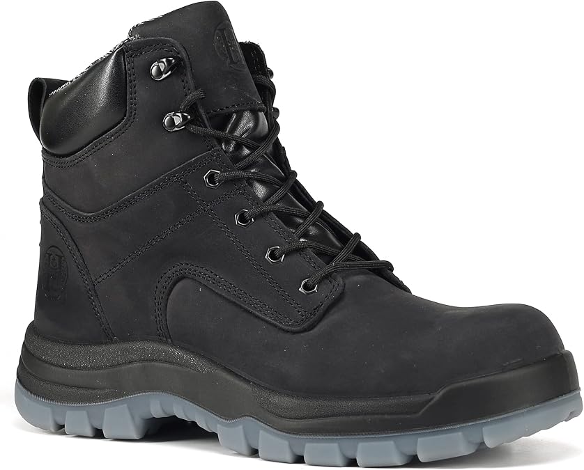 Work Boots for Men, 6" Soft Toe Waterproof Non-slip Anti-puncture Lightweight Mens Work Boots, Durable, Breathable, Black, 7, 80N01