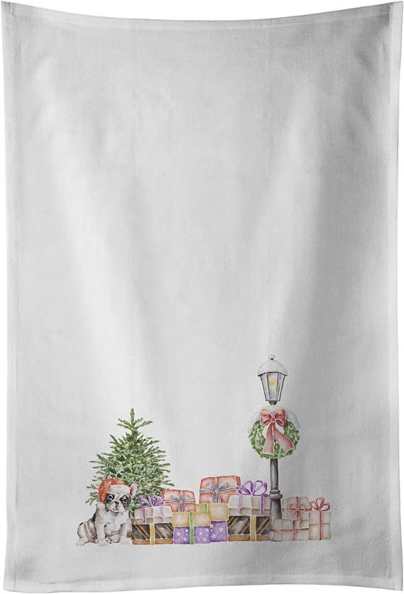 Caroline's Treasures CK8103WTKT French Bulldog Black and White with Christmas Wonderland White Kitchen Towel Set of 2 Dish Towels Decorative Bathroom Hand towel for Hand, Face, Hair, Yoga, Tea, Dishcl