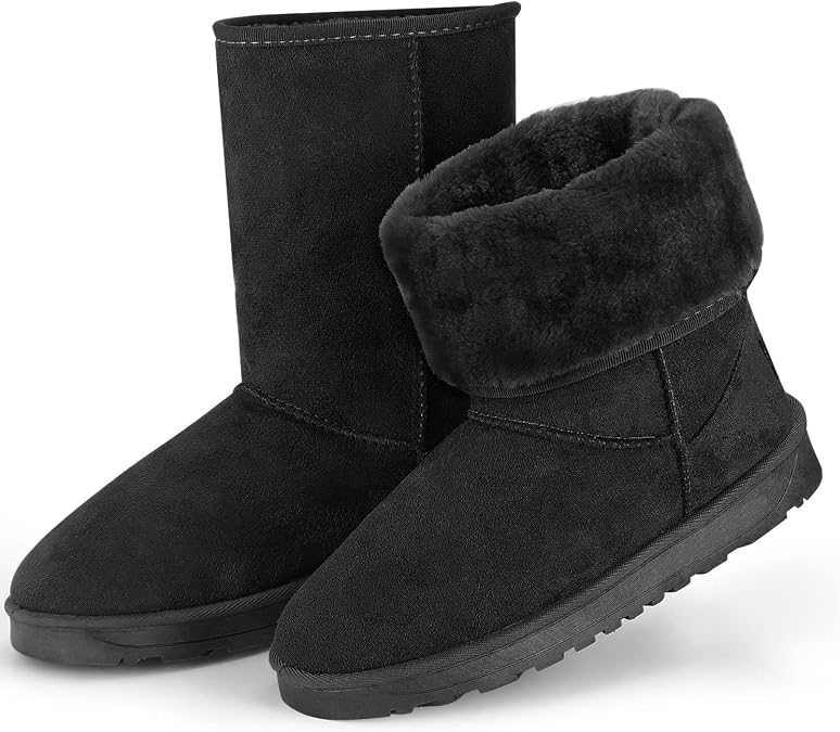 Snow Boots for Women Ladies Boots, Water Resistant Faux Suede Mid Calf Winter Boots, Warm Fur Lined Womens Boots for Outdoor Walking