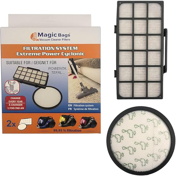 Magic Bags | Rowenta ile Uyumlu X-Trem Power Cyclonic Vakum Filtresi Seti - 2 Parça - Hepa Filtre Ve Motor Filtresi