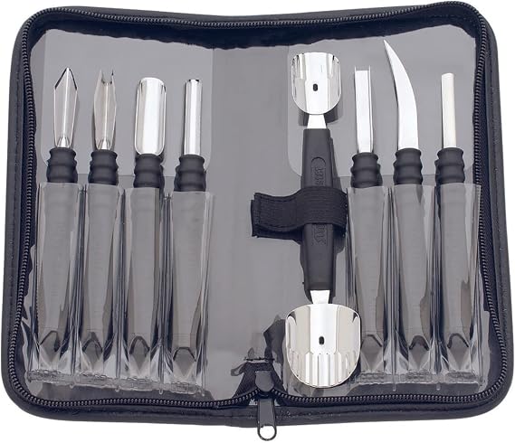 Messermeister 9-Piece Garnishing Tool Set - Most-Used Fruit, Vegetable, Garnishing & Decorating Tools - Includes Vinyl Pouch for Storage & Transport