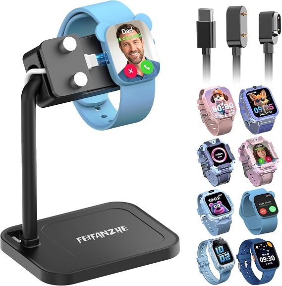 Side-Charging Adjustable Universal Kids Smart Watch Stand, Desk Dock for Kids Fitness Tracker, Compatible with Pavlok, Sedzofan, Berilona, Luyiilo, Gothwick Watch Bases(4S-B)
