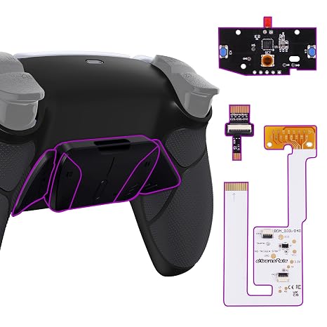 eXtremeRate Black Rubberized Grip Programable RISE4 V3 Remap Kit for PS5 Controller BDM-030 040 050, Upgrade Board Redesigned Bottom Shell 4 Back Buttons Set for PS5 Controller - NO Controller