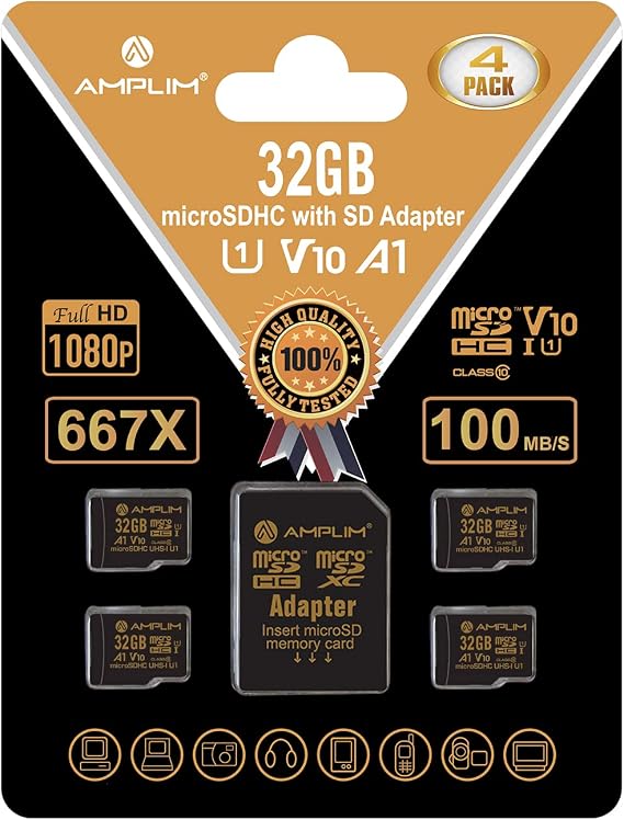 32GB Micro SD Card MicroSDHC Class 10 UHS-I U1 V10, 4 Pack