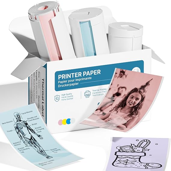 54mmx3.2m Sticker Paper, 3 Rolls Sticker Paper for Printer, Color