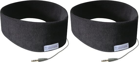 SleepPhones AcousticSheep Classic | Corded Headphones for Sleep, Travel, and More | The Original and Most Comfortable Headphones for Sleeping | Midnight Black - Fleece Fabric (Size M) (Pack of 2)