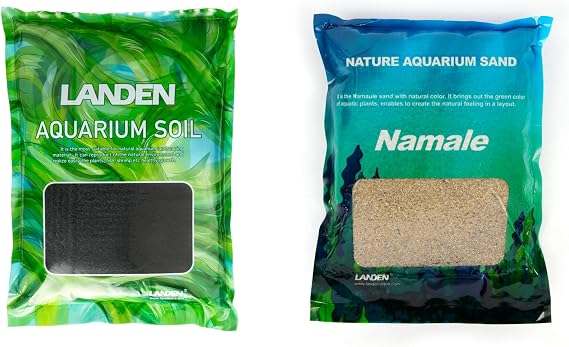 LANDEN Aquarium Substrate Bundle Aqua Soil 5L(10 lbs) + Namale River Sand 3L(11 lbs), Natural Planted Tank Soil & Fine Sand for Aquascaping, Freshwater Fish, Shrimp, and Blackwater Biotope