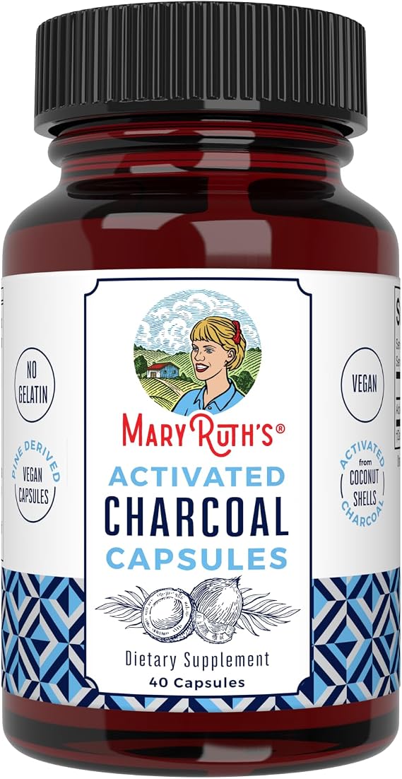 MARYRUTH'S Activated Charcoal Capsules, 950 mg, Non-GMO, Vegan, 40 Count