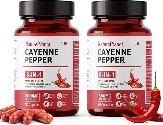 NaturePlanet Vascu Flow Cayenne Pepper Capsules Organic Circulation 180 ct