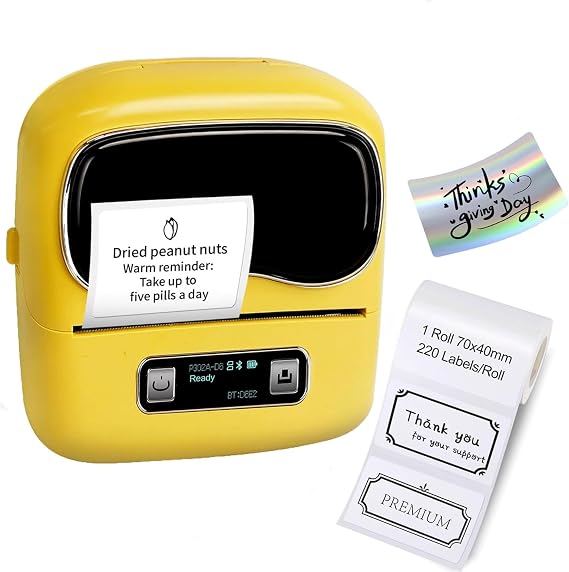 L9 Label Maker, 3 Inch Thermal Printer Support 25-80mm Width Label, Bluetooth Portable Label Maker Machine with Tape with 1 Roll 70x40mm Labels for Product, Address, Clothing, Barcode & Small Business