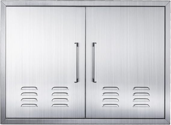Outdoor Kitchen Double Doors, 30" W x 21" H Stainless Steel BBQ Doors w/Vents, Access Doors for Outdoor Kitchen, Grilling Station, BBQ Island