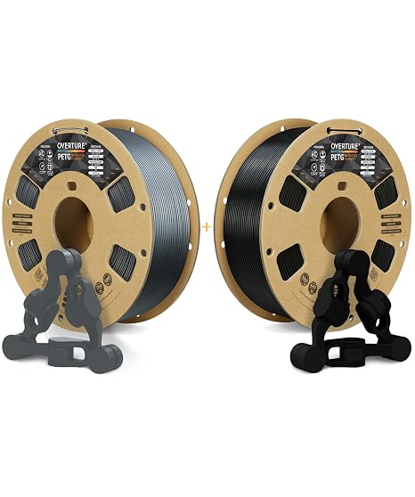 OVERTURE 3D Printer Filament 2kg, PETG Filament Fit Most FDM 3D Printers, 1kg per Spool, Pack of 2, PETG Space Gray+PETG Black