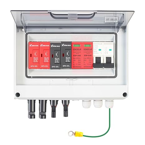 Solar Combiner Box 2 String 2 in 1 Out, DC600V 32A Waterproof PV Combiner Box for Solar Panels with Lightning Protection and UV Protection