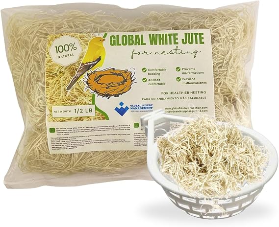 Natural Bird Nesting Material for Canaries - Parakeet Nesting Material, Finch Nesting Material and Chicken Nest Natural Fiber White Jute, Safe and Soft Nesting Material for Bird Bedding.(1/2Lb)