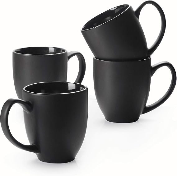 DOWAN Coffee Mug Set, 16 OZ Coffee Mug Set of 4, Coffee Mugs with Large Handles for Men, Women, Easy to Clean & Hold, for Morning Coffee, Birthday, Party, Matte Black