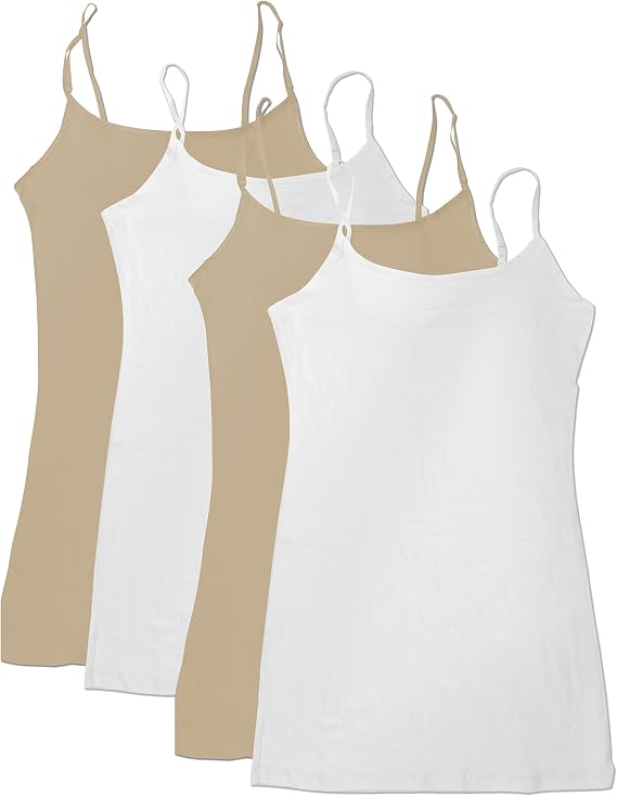 4 Pack Active Basic Women's Basic Tank Top (2X-Wh/Wh/Khki/Khki)