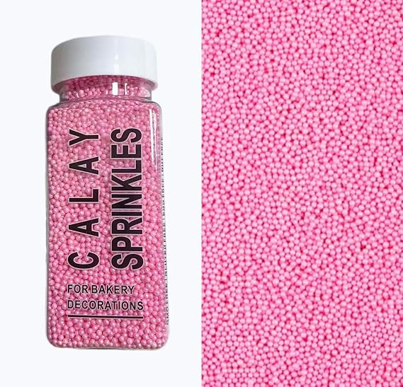 Sentovac Edible 2mm Pink Pearl Sugar Sprinkles for Cake Decorating 1 Bottle 3.53oz/ 100g Cookie Decorating Celebrations Wedding Shower Party Chirstmas Supplies