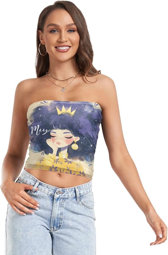 Beauty with Purple Hair Womens Boob Tube Top Sleeveless Strapless Tube Bra Tub Top Bra for Teen Girls Surgery
