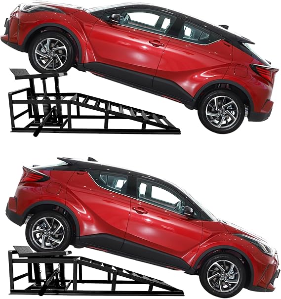 Rovibek 2 Pack Hydraulic Ramps for Cars 11000LBS 5T, 11.6"16.5" Adjustable | Heavy-Duty Steel Hydraulic Ramps for Oil Changes, Car Lifts for Home Garage, Hydraulic Vehicle Automotive Ramps, Black