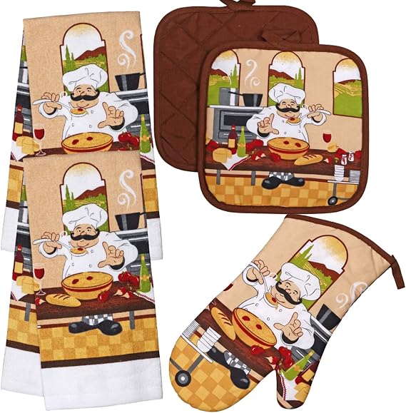 Home Collection Chef-Themed Kitchen Mitts, Pot Holder, Kitchen Towels Set