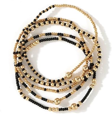 xuzhiyuan 5PcsSet Boho Colorful Beads Bracelet Simple Multilayer Stackable Stretch Bracelet Bohemian Summer Vacation Jewelry for Women