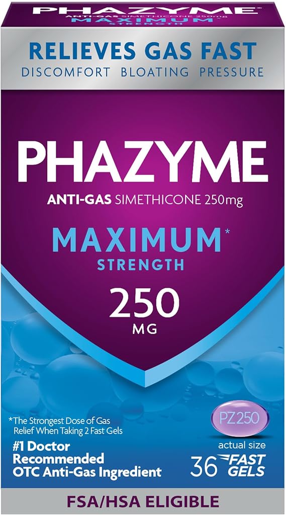 Phazyme Maximum* Strength Anti-Gas 250 mg Simethicone Fast Gels, 36 Count