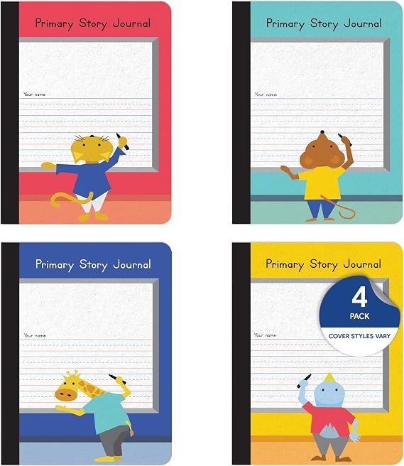 Oxford Primary Composition Notebooks, Kids Handwriting & Drawing Story Journal, Pre-K, Grades K-2, 100 Sheets/200 Pages, 9 3/4 x 7 1/2, (63784) (Pack of 4)
