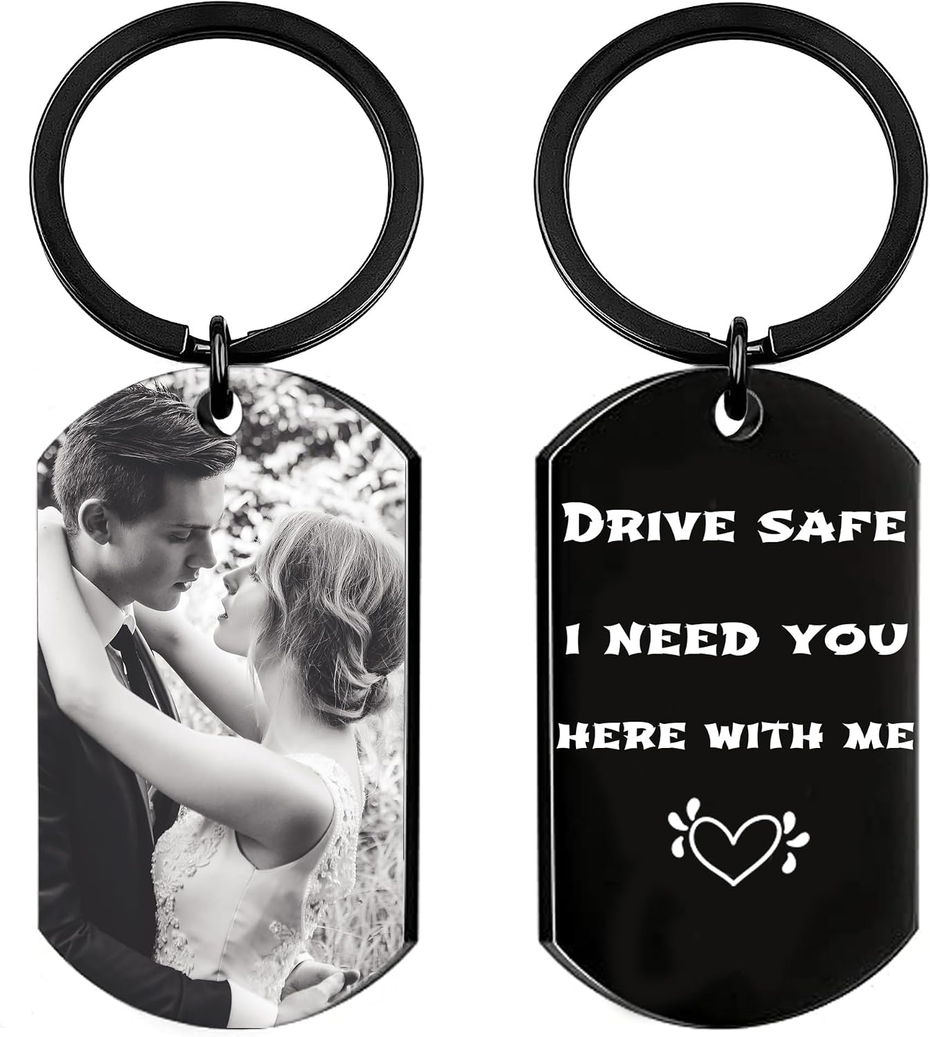 Personalized Drive Safe Keychain, Custom Couple Photo Keychain, Free Engraved KeyChain