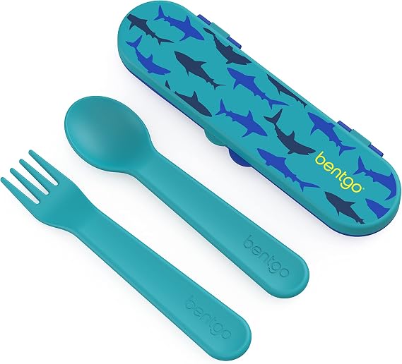 Bentgo Kids Plastic Utensil Set with Fork, Spoon, Storage Case