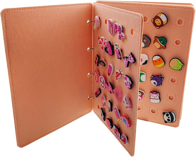 Croc Charms Display Storage Case - Flip-Page Organizer Bag with 120 Holes for Charms Storage in Travel & Home Using Pink