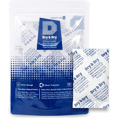 5 Pack of 30 Gram "Dry&dry" Silica Gel Packets Desiccant Dehumidifiers
