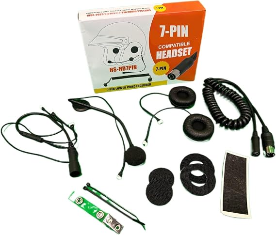 The Helmet Shop 7 Pin Helmet Headset Compatible with Harley Davidson Motorcycles, Wired Harley Communication System with Stereo Speakers & Noise Canceling Boom Mic | 7-Pin Lower Cord Included